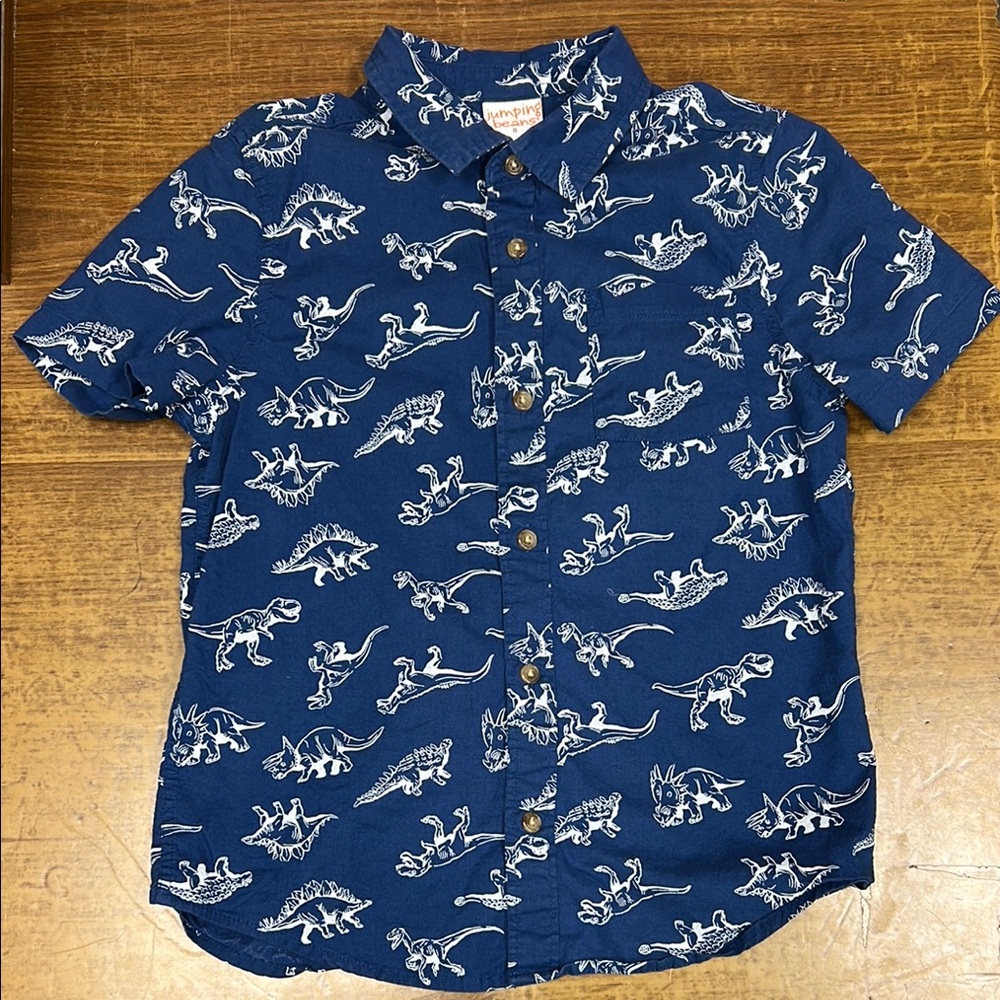 Jumping Bean Blue Dinosaur Print Kids Shirt Boys Size 8